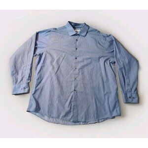 Calvin Klein Men Blue Pinstripe Regular Fit Pima Cotton Dress Shirt 17.5 34/35